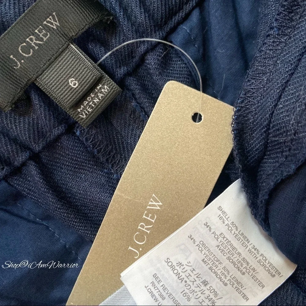 J.Crew NWT navy linen pull on ankle pants *shop@iamwarrior